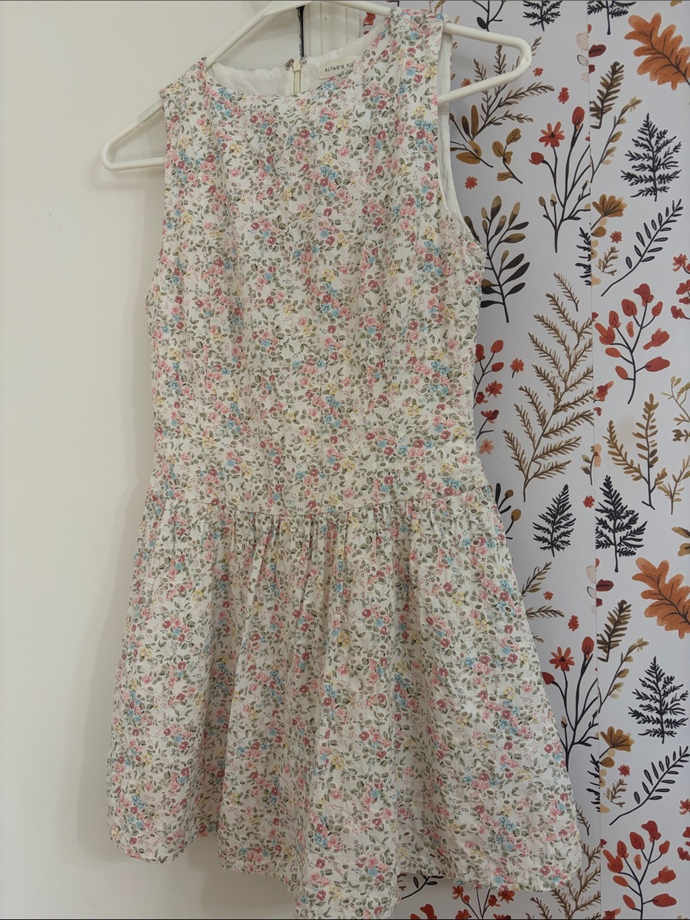 Altar'd State White Sleeveless Mini Dress with Pink & Blue Floral Print